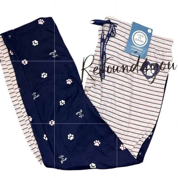 Life Is Good - ‘Paw Print & Stripes’ Lounge Pants (2 pairs). NWT. Firm!